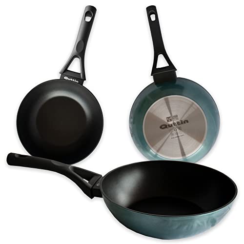 Quttin - Sartén Wok Antiadherente de inducción Venus con Mango. Para todo tipo de cocinas. Aluminio Forjado Doble Capa. Resistente Duradera Calidad. Color Azul. Wok 24 cm.