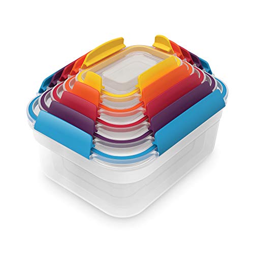 Joseph Joseph Nest Lock, Tuppers en plástico 5 piezas, recipientes para alimentos y almacenaje cocina con tapa, herméticos, ahorra espacio, sin BPA - Multicolor