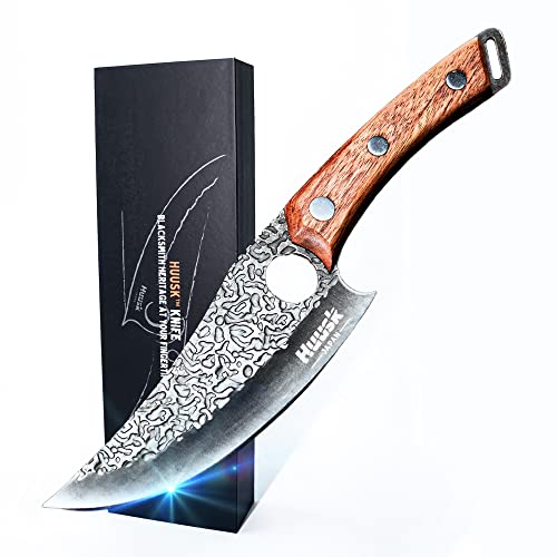 Huusk Cuchillo de cocina Perfecto para cortar, deshuesar y picar. Perfecto equilibrio y control, combinando estilos modernos y tradicionales. Cuchillo japonés para el hogar, camping y barbacoa.