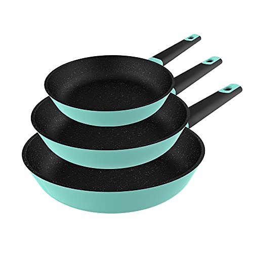 Cecotec Set de Sartenes Polka Experience 20-24-28 Bucket Set Shark. Diámetro 20-24-28, Aluminio Fundido, Revestimiento Antiadherente, Apta para todo tipo de Cocinas y Lavavajillas, Verde