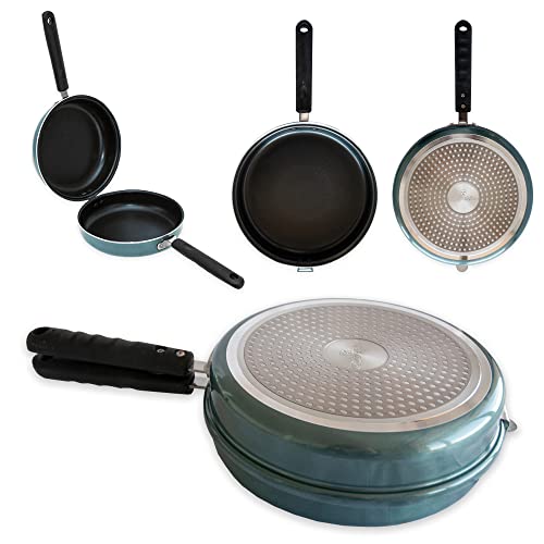 Quttin - Sartén Doble Tortillera Antiadherente de inducción Venus con Mango. Para todo tipo de cocinas. Aluminio Forjado Doble Capa. Resistente Duradera Tortilla de patatas. Azul. Tortillera 24 cm.