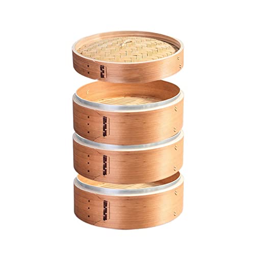 Más profundidad el vapor de madera, vapor de bambú de tres capas, para una variedad de escenas, Vaporera de bambú ​para el hogar, protección del medio ambiente y salud 27 cm