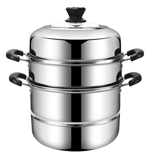 Vaporera de acero inoxidable de 11.8 pulgadas para cocinar al vapor con tapa Utensilios de cocina de acero inoxidable multiusos de 2 niveles con asa vaporizador de alimentos