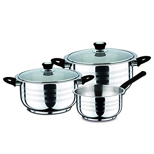 Swiss Home Zurich Batería de Cocina de 5 Piezas diámetros de 16 cm, 20 cm y 24 cm, Apto para inducción, Acero Inoxidable