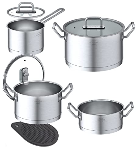 SILBERTHAL Bateria de cocina acero inoxidable | Juego de cazuelas induccion y Horno | Ollas cocina con tapas de cristal