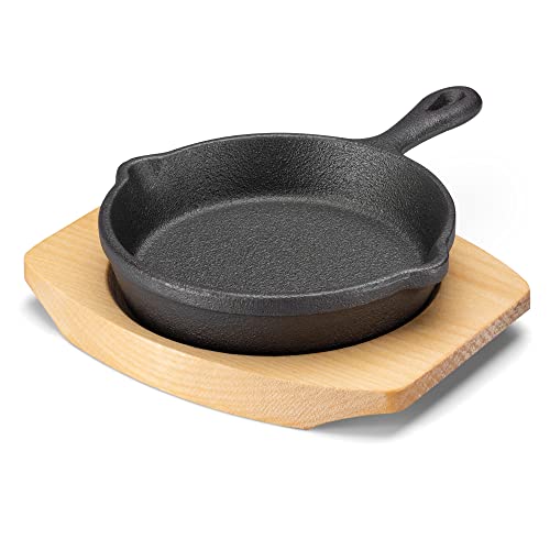 Navaris Mini sartén de hierro fundido - Para huevos tortillas pancakes muffins - Con base de madera - Apta para horno y barbacoa - Ø 10,2 cm