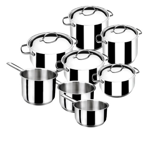 Lacor - 32000 - Bateria 8 Piezas Basic ( Cacerola 16-20-24, Olla 16-20 , Cazo 14-16 y Pote 14) Inox