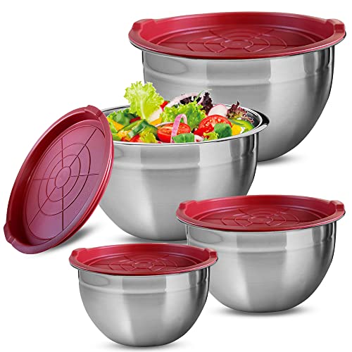XSQUO Useful Tech Boles de Acero Inoxidable con Tapa hermética Libre de BPA. Set de 4 Boles Gourmet Tools