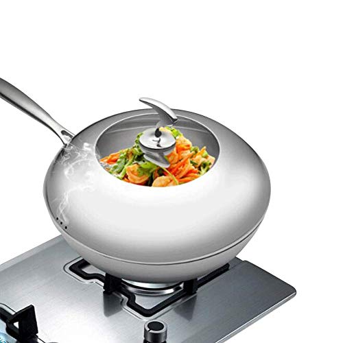 OQHAIR Sartenes y ollas de cocina Wok de acero inoxidable Premium antiadherente resistente a los arañazos, Wok de acero al carbono de Master Class Professional Wok grande antiadherente de