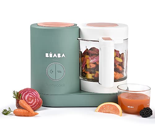 BÉABA Babycook Neo, Robot de cocina infantil, tritura, cocina y cuece al vapor, Rápida en 15 minutos, Recipiente de vidrio y cubeta de acero inoxidable, Para Bebés y Niños, Verde (Eucalyptus)
