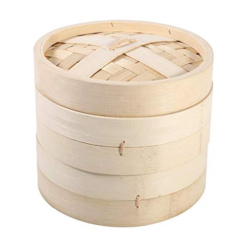 VIFERR Vaporizador de Alimentos 4 tamaños 2 Niveles Canasta de Vapor de bambú Cocina de arroz Natural Chino Cocina de Alimentos con Tapa Nuevo(18cm)