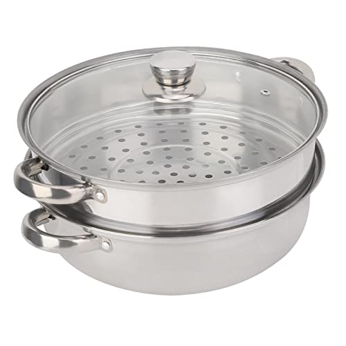 Batería de cocina de acero inoxidable, 2 capas, doble hervidor, sopa de vapor, olla de vapor con tapa, olla de cocción doble, olla para utensilios de cocina, 27 x 27 x 19,5 cm