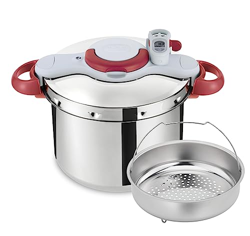 Tefal Olla a Presión Clipso Minut Perfect 7.5 L - Acero Inoxidable, con 5 sistemas de seguridad y cierre fácil con una sola mano, cestillo vapor integrado, diámetro de 24 cm