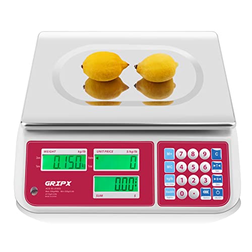 Báscula de precio comercial digital de 30 kg para alimentos, carne, frutas, productos con pantalla LED doble brillante, plataforma de acero inoxidable, batería de tamaño D incluida