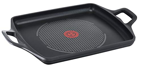 Tefal Aroma - Plancha 32 x 26 cm aluminio fundido, antiadherente revestimiento de titanio, aptas para todo tipo de cocinas, base gruesa adecuada para inducción, picos vertedores y asas de apoyo, Negro