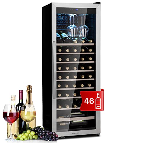 Klarstein Vinoteca 46 Botellas, Nevera Vinos, Una Zona de Refrigeración, Nevera Expositora Vino y Cerveza, Vinoteca Interior y Exterior con Puerta de Cristal, Nevera Vino con Protección UV, 4-18°C