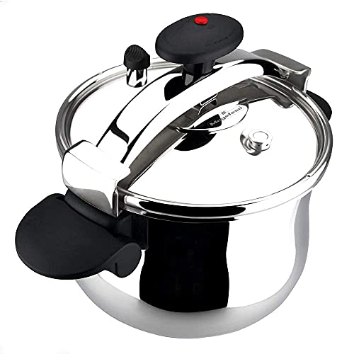 MAGEFESA ® Star Plié olla a presión rápida de 6 litros, fácil uso, acero inoxidable 18/10, para todo tipo de cocinas, incluye induccion total, fondo termo difusor, 3 sistemas de seguridad, express