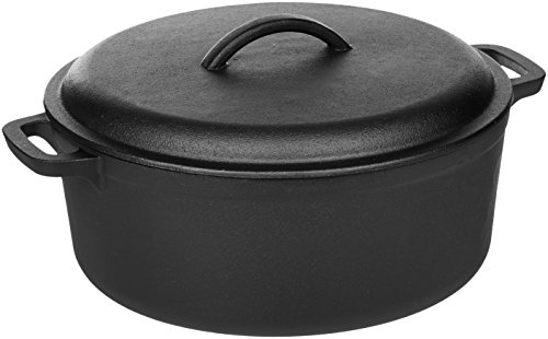 Amazon Basics - Horno holandés de hierro fundido pretratado con asa doble, Redondo, 6.62 l, Negro