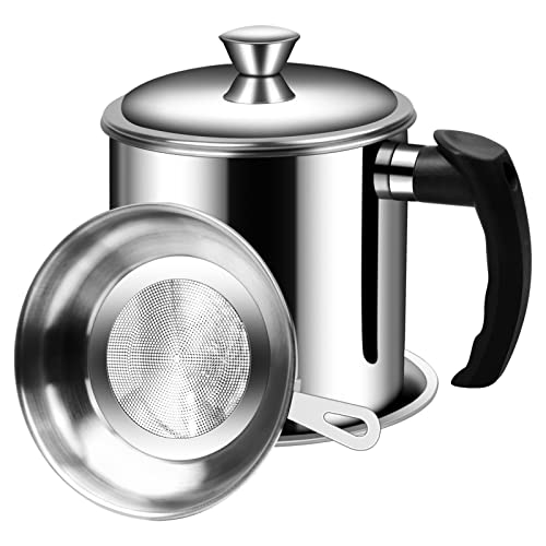 Pinsheng Filtro Aceite Cocina Usado, Recipiente de Grasa con Colador Graseras de Cocina Carne y Pescado Acero Inoxidable para Almacenar Aceite para Freír y Grasa para Cocinar 1.3L