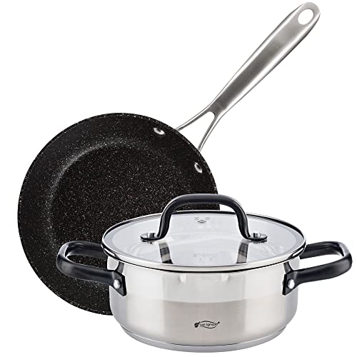 Set de Cacerola 20x8.5 cm con tapa, acero inoxidable, apta para inducción y Sarten 20x5.0 cm aluminio forjado apta para inducción SAN IGNACIO VITA