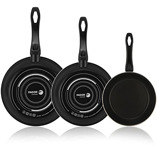 Fagor SARTEN OPTIMAX. Sartén Antiadherente Doble Capa, Acero esmaltado de 1,5mm de Espesor, Compatible con Toda Clase Cocina, inducción, cerquillo de Acero. Apta lavavajillas (SARTEN, 20+24+28)