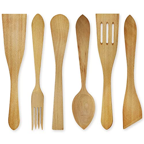 Utensilios de Cocina Madera. Pack Utensilios Cocina 6uds Set Espatulas de madera Cucharas de madera y Accesorios Cocina Set Utensilios Originales para Pure Sarten. Estpátulas de Madera