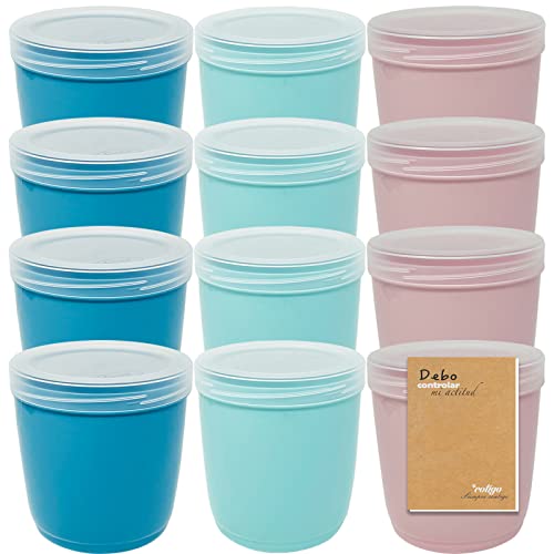 Codil Juegos de Tupper Plásticos para Alimentos,Tapers Redondo Alto Pequeños Reutilizables para Comida Sin BPA,Recipientes con Tapa,Apto Microondas Lavavajillas y Congelador(Rosa Verde y Azul,12x0.5L)