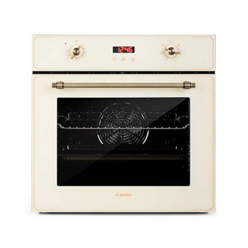 Klarstein Elizabeth - Horno eléctrico encastrable, Potencia 2.200 W, Circulación de aire, Función grill, Temporizador, Voluen 70 L, 5 ranuras, 50-250 °C, Iluminación interior, Pantalla digital, Crema