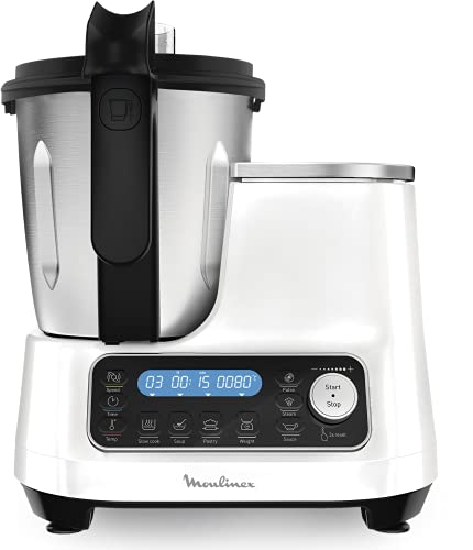 Moulinex ClickChef HF4SPRBL - Robot de cocina multifunción 1400W, 3.6 l, recetario en Castellano, 5 programas Auto, temperatura de 30 a 120 ºC, 12 velocidades , 32 funciones, báscula, vaporera, blanco