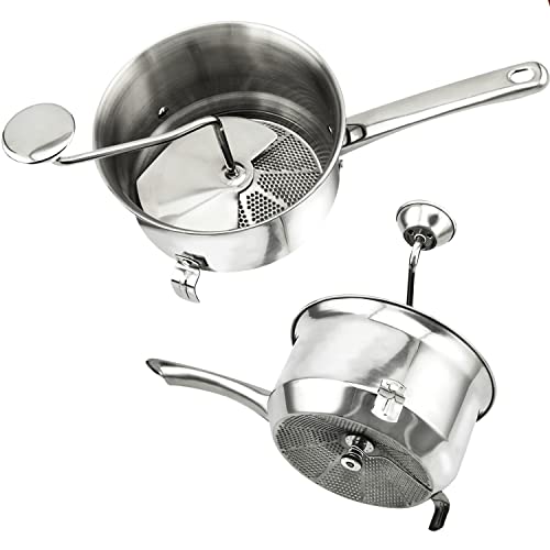MAGEFESA ® Doux pasapurés Fabricado en Acero Inoxidable, diametro de 18 cm, Disco rallador Fijo para una Mayor Resistencia, Varilla recogedora en la Base, Pulido Exterior Espejo, fácil Limpieza
