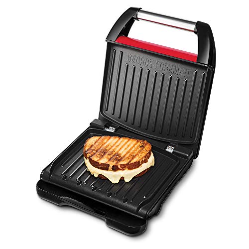 George Foreman Grill Compact Steel - Parrilla Eléctrica, Bandeja de Goteo Perfect-Fit, 3 Raciones, Revestimiento Antiadherente, Fácil Limpieza, Indicador Luminoso, 1200 W, Rojo - 25030-56