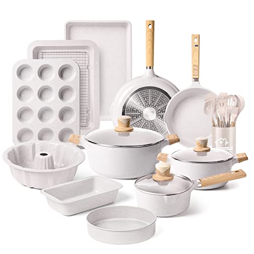 ilimiti Induccion Baterías de cocina Con tapa Granito Recubrimiento antiadherente Juego de ollas y sartenes Sin PFOA Traje de cocina Juego de vajilla para hornear con utensilios de cocina de cazuela