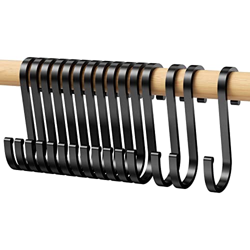 Relota 15 piezas Ganchos en Forma de S, Ganchos para Colgar de Aluminio Negro para Colgar Plantas, Ollas y Sartenes, Ganchos de Metal S Gancho para Barra de Ropa, Dormitorio, Baño u Oficina