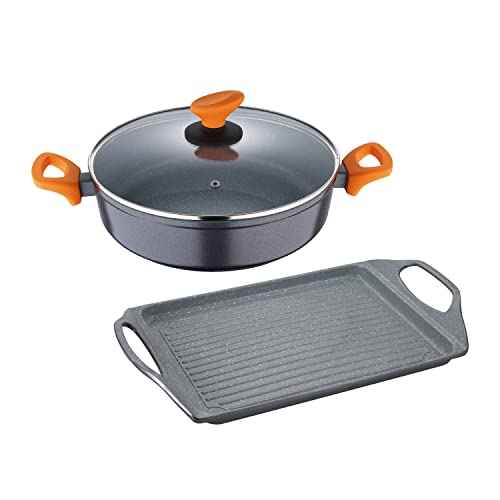 SAN IGNACIO Lava | Batería de Cocina | Juego de Cocina con Plancha Asador de 46x27cm y Cacerola de 28cm de Diámetro | Antiadherentes | Para Todo Tipo de Cocinas