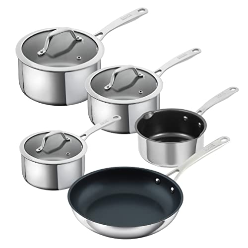 KUHN RIKON Allround - Batería de cocina mixta de acero inoxidable (5 piezas, cacerolas de 16, 18 y 20 cm, sartén de 24 cm, sartén de 16 cm, apta para inducción y horno, diseñada en Suiza)