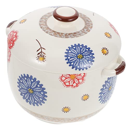 Luxshiny 1000ml Pot Tazón de de Cerámica con Asas Y Tapa para Guisos Y Cereales Ramekins con Tapas Mini Cerámica Ramekin con Cubierta Y Mango para de Cebolla Francesa Mini Cazuelas