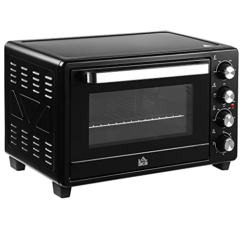 HOMCOM Horno Eléctrico Sobremesa 32L 1600W con 3 Modos de Calor Temperatura hasta 230 ℃ Temporizador Bandeja de Horneado Ajustable de 3 Niveles 52,2x38,1x33,5 cm Negro