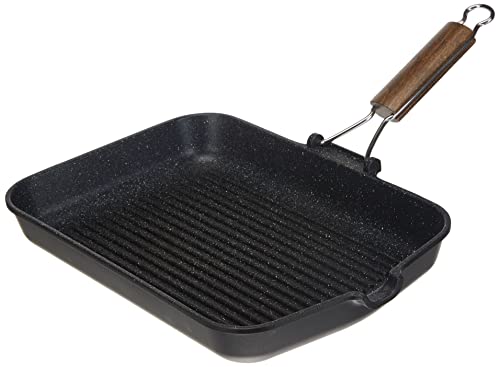 HOME Carmela Antiadherente con Mango desplegable, Piedra, Negro, 36x24 cm, Pietra