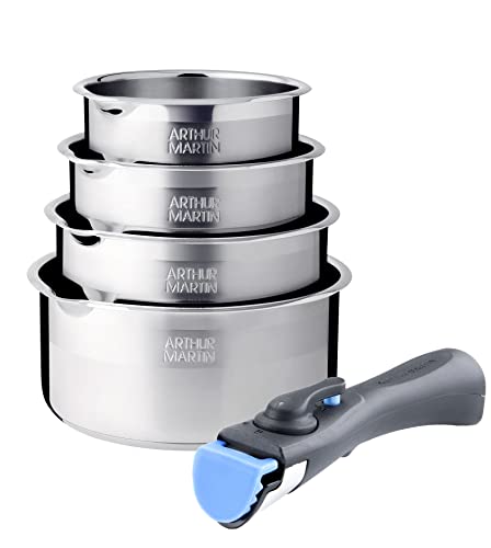 Arthur Martin - Batería de cocina de acero inoxidable 5 piezas - AM7457 CON MANGA DESMONTABLE