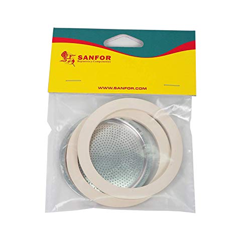 Sanfor Goma Plana para Cafetera 9 Tazas | Paquete 1 Filtro 2 Juntas | Caucho | Blanco | 8,2 x 8,2 x 0,1 cm