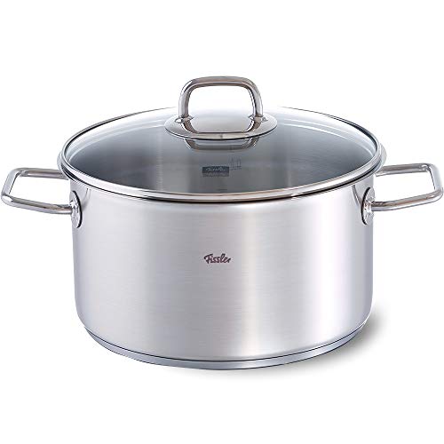 Fissler Viseo Olla de 5,7 L y 24 cm de diámetro, acero inoxidable, tapa de cristal, escala de medición integrada, reborde, de bajo consumo, para todo tipo de placas, también inducción