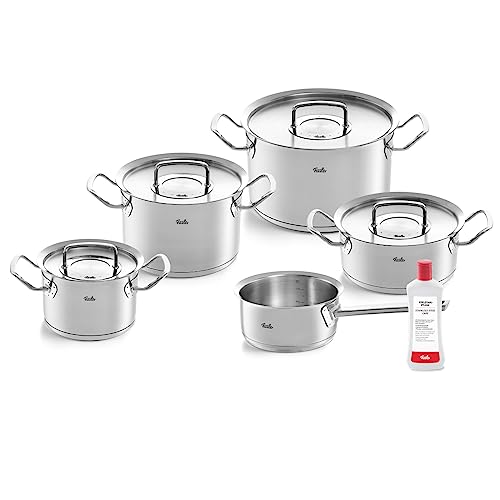 [Exclusive to Amazon] Fissler Juego de 5 cacerolas de acero inoxidable, incluye tapa de metal y cuidado de acero inoxidable, para inducción