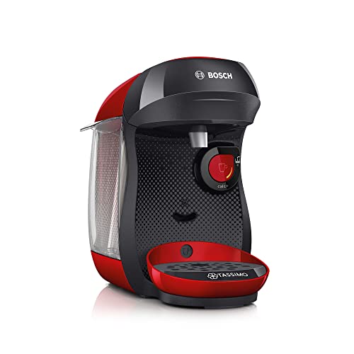 BOSCH máquina multibebida TASSIMO HAPPY, TAS1003, hasta 70 bebidas, OneTouch, servicio individual, tamaño compacto, INTELLIBREW, blanco/rojo