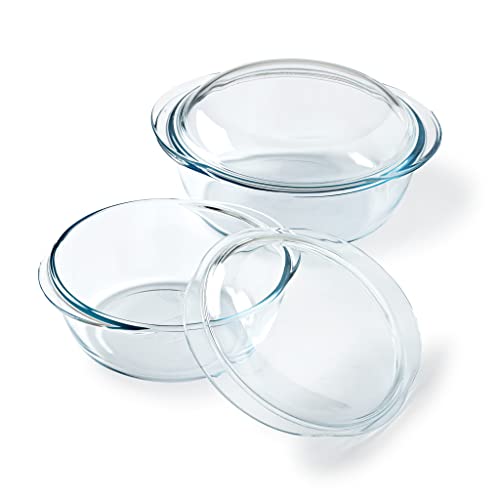 Pyrex® Colección 4 en 1| Olla de vidrio borosilicato | Juego de 2 | Cocinar al vapor, cocina rápida y sabrosa, compatible con microondas y lavavajillas (juego de 2 cazuelas de 1,6 l y 2,3 L)