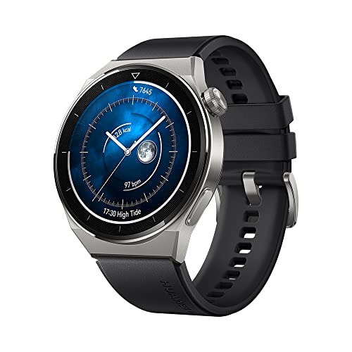 HUAWEI WATCH GT 3 Pro Smartwatch,Cuerpo de titanio,esfera de reloj de zafiro,monitorización de saturación de oxígeno&frecuencia cardíaca,larga duración de la batería,Correa fluoroelastómero negro,46mm