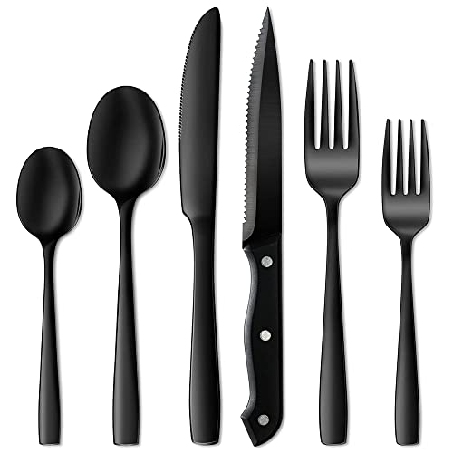 GMAXT Juego de cubiertos para 6 personas, 36 piezas, acero inoxidable, incluye cuchillo, tenedor, cuchara, cuchillo de carne, pulido espejo, apto para lavavajillas