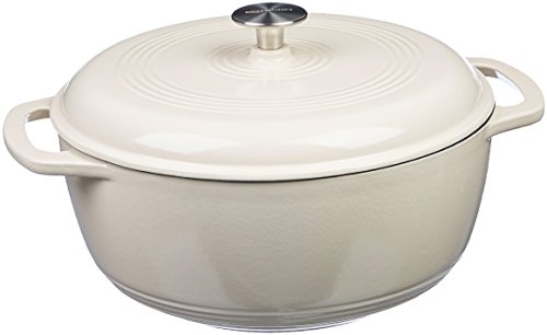 Amazon Basics Cazuela de hierro fundido esmaltado tipo «horno holandés», Redondo, 4,1 L, Blanco