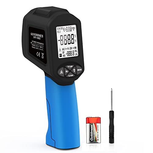 Termómetro infrarrojo pistola de temperatura industrial,D:S=30:1 termómetro infrarrojo sin contacto,-50~1880℃ IR Temp Garma para horno de pizza, pirómetro IR GR-1880 (NO para personas Temp)