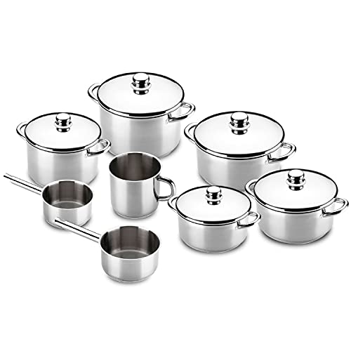 Alza ® Noblesse batería de cocina, incluye 13 piezas, fabricada integramente en acero inoxidable 18/10, apta para tipo de cocinas, gas, vitroceramica, Inducción y lavavajillas, fondo termo difusores