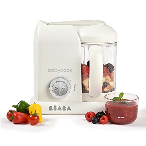 BÉABA , Babycook Solo, procesador de alimentos para bebés 4 en 1, vaporizador, diversificación de alimentos, ollas caseras para bebés, blanco/plateado